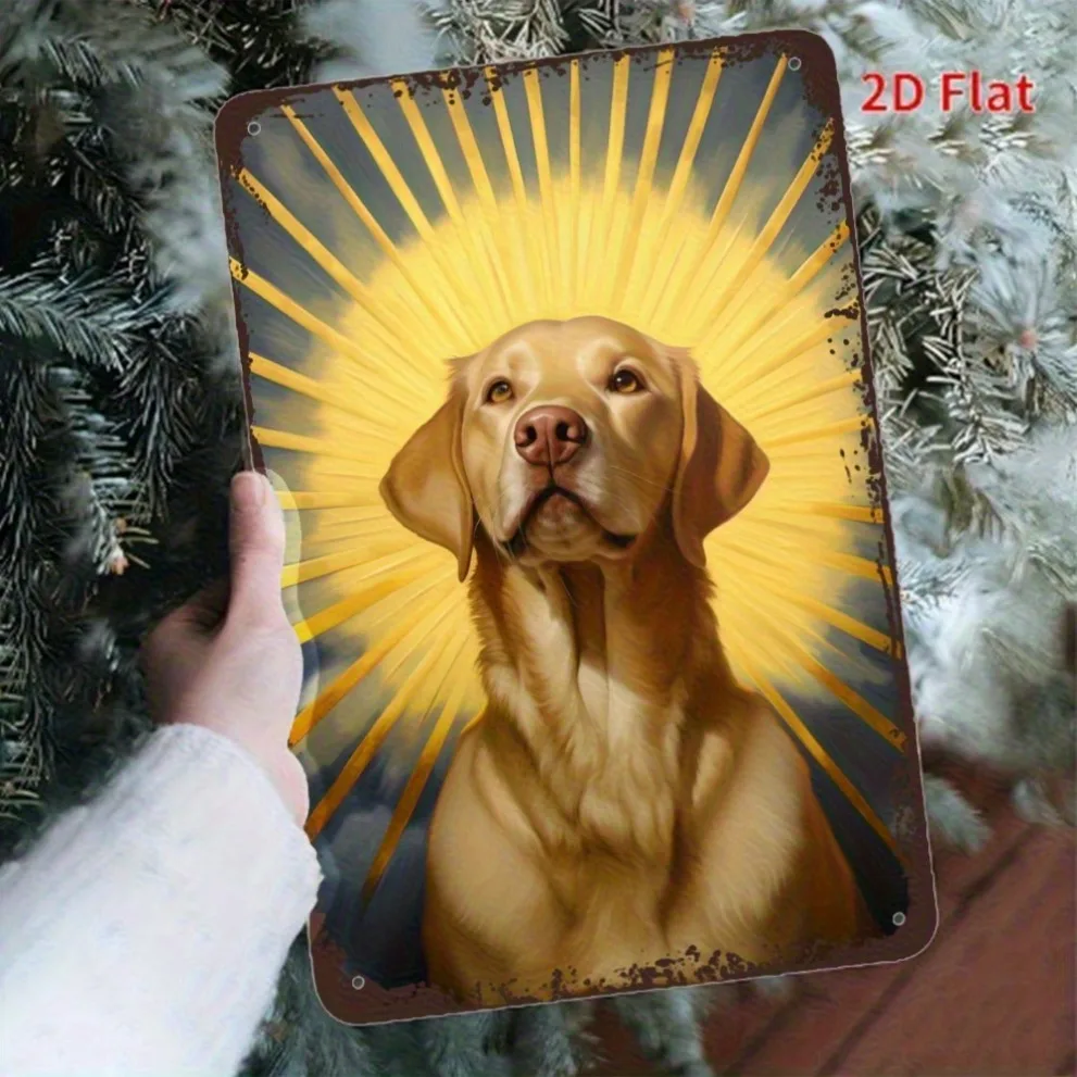 

2D Retro Iron Wall Art: Golden Husky with Halo Design, Vintage Tin Sign 8x12 Inch, Perfect Gift for Home Decor