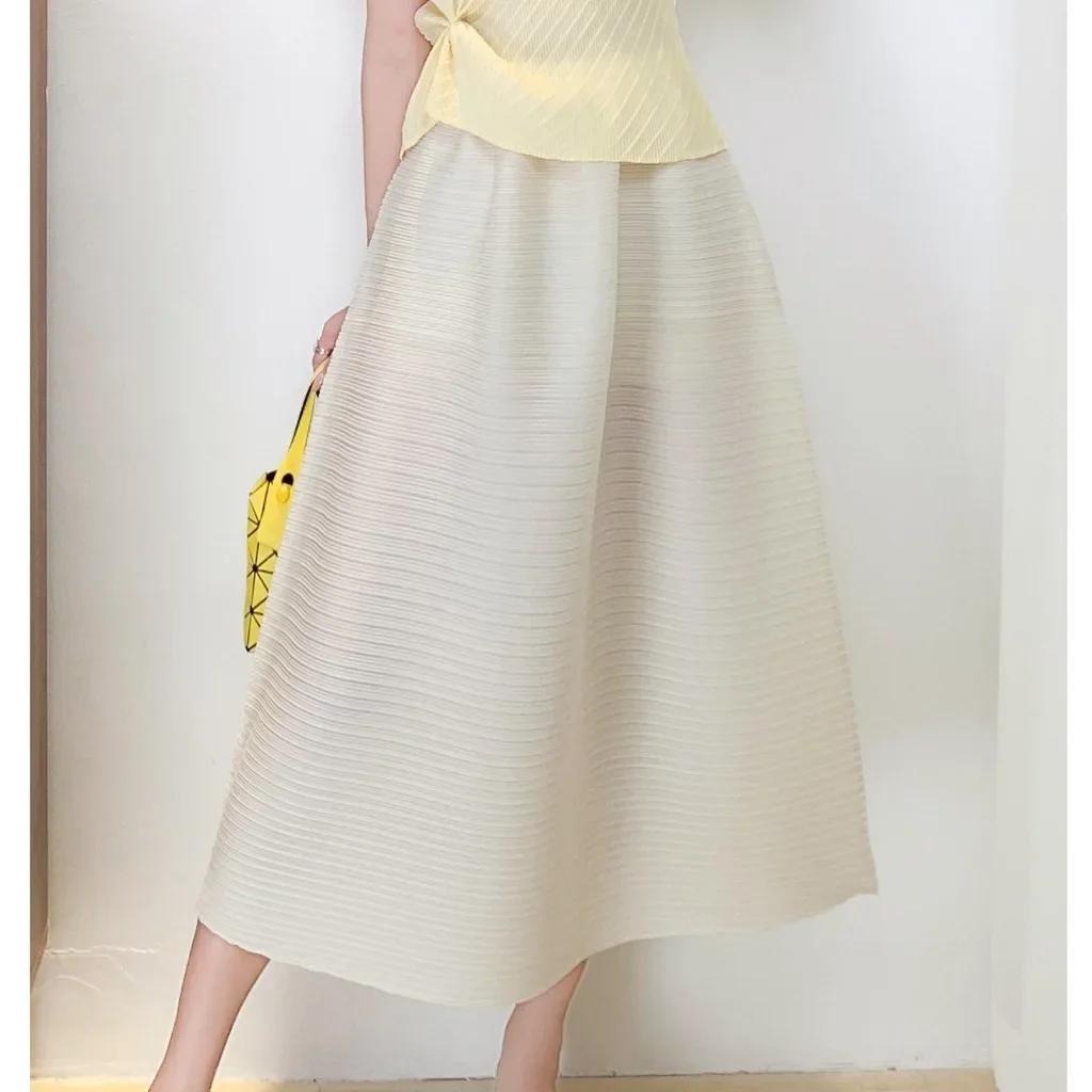 Doble Miyake plisada media falda de mujer 2025 primavera nuevo Horizontal minimalista Color sólido falda de diseño suelto 2025 novedad de verano