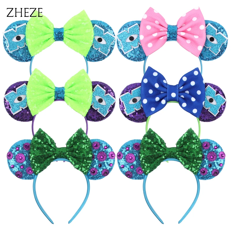 2024New Disney Monsters Inc Mouse Ears Headband Minnie Cartoon Cosplay Mouse Hairband Kids Festival Party Women Hair Accessories