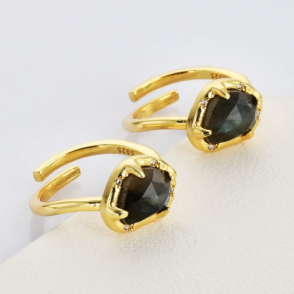 5Pcs Gold Color Natural Labradorite Stone Open Ring Fashion Adjustable Finger Ring For Women Energy Healing Jewelry