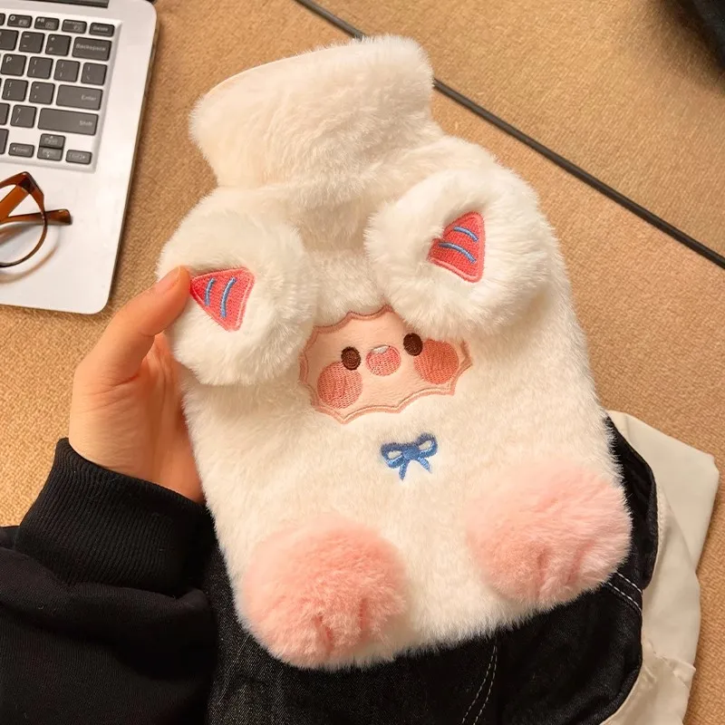 

New Cute Lamb Hot Water Rubber Bottles Reusable Winter Plush Warm Filling Hot Water Bag For Period Pain Cover Hand Warming Bags