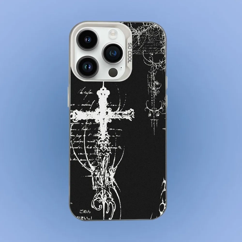 حافظة هاتف G-Gothic-cs Cyber Sigil لهاتف iPhone 16,15,14,13,12,11,Mini,Pro,SE,MAX غطاء أبيض غير لامع مقاوم للصدمات