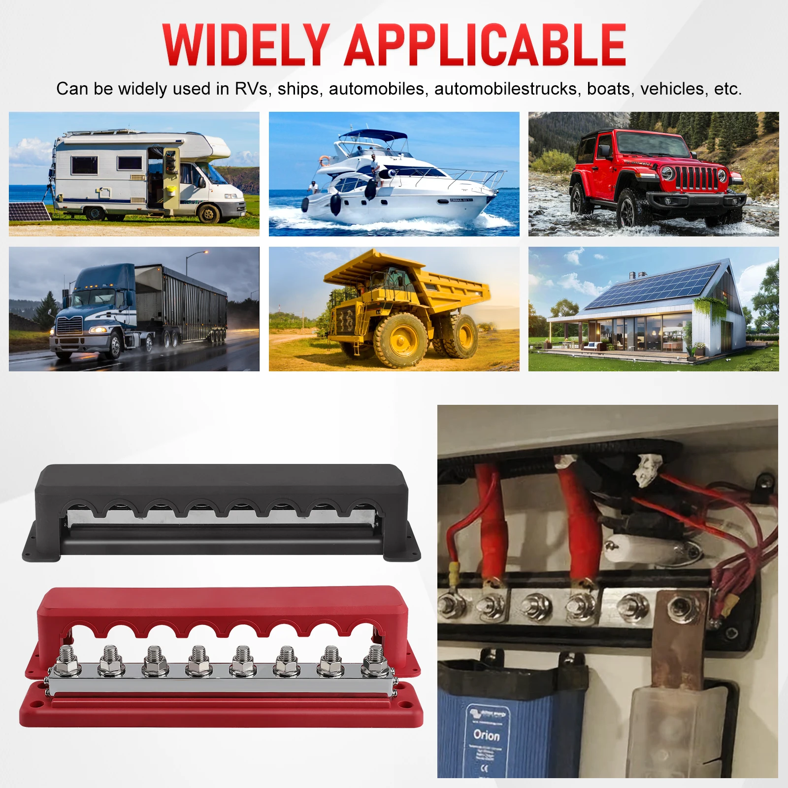 600AHeavy-Duty Bus Bar النيكل مطلي النحاس توزيع كتل طرفية 8 Post توزيع الطاقة كتلة M10 مع غطاء الثقيلة #6