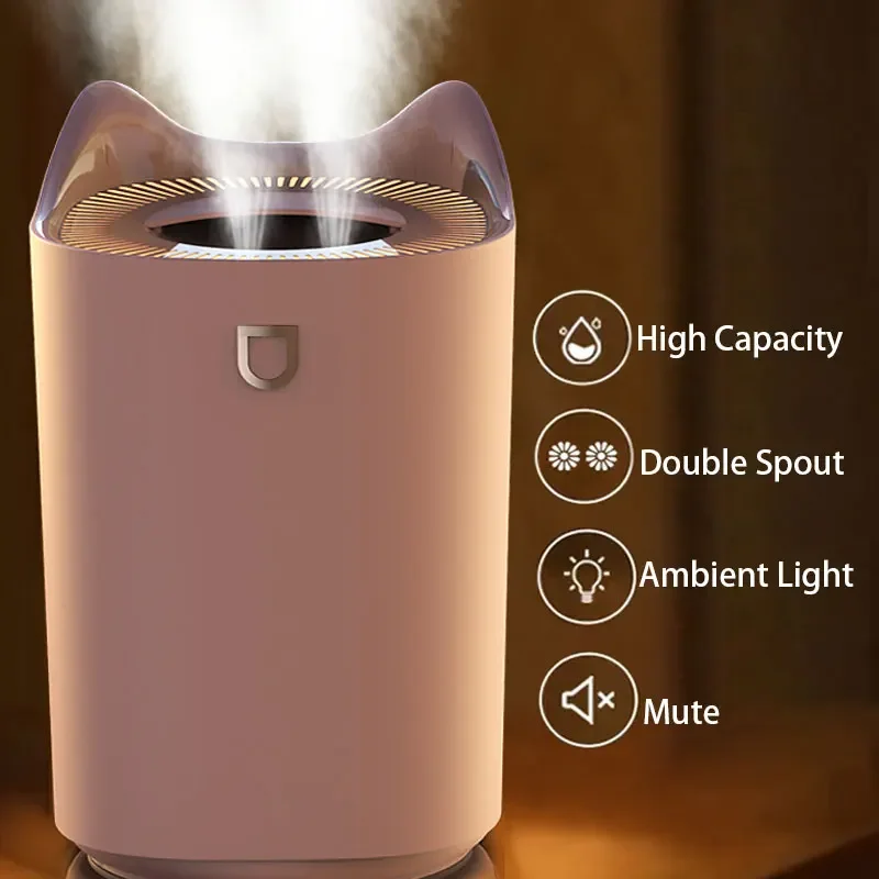 Ultrasonic Double Nozzle Air Humidifier Aromatherapy Diffuser With LED Light - Essential Oil Compatible Car humidifier Humidifer