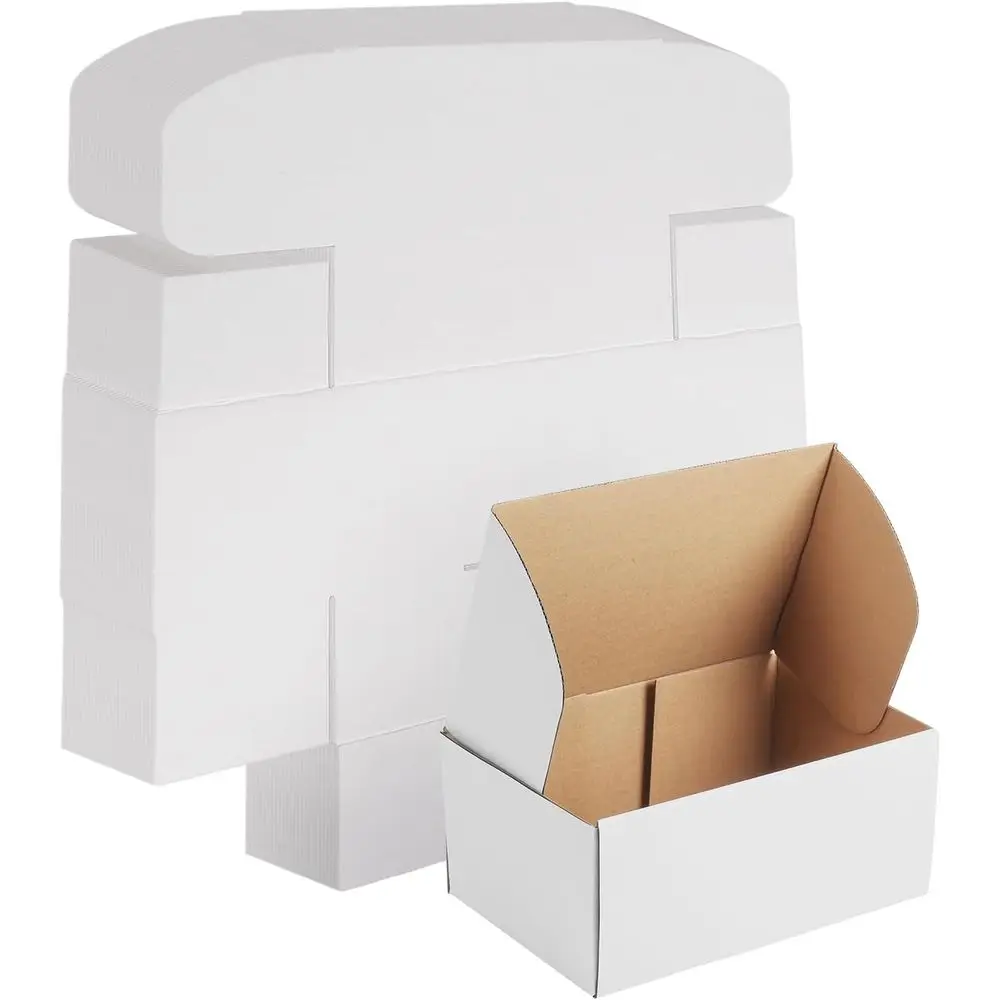 

Set of 25, 9x6x4 Inches White Corrugated Cardboard Boxes for Small Business, Literature, and Mailer Use