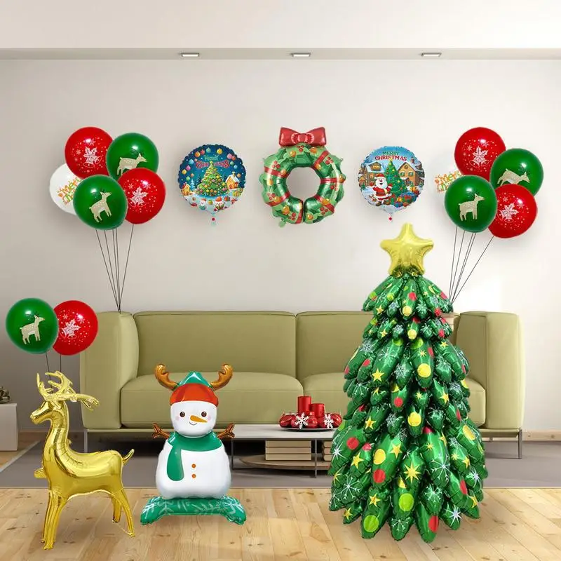 Christmas Tree Balloon Set Self-Standing Inflatable Balloon Kit Rich Elements Atmosphere Decoration For Garden Indoor Living