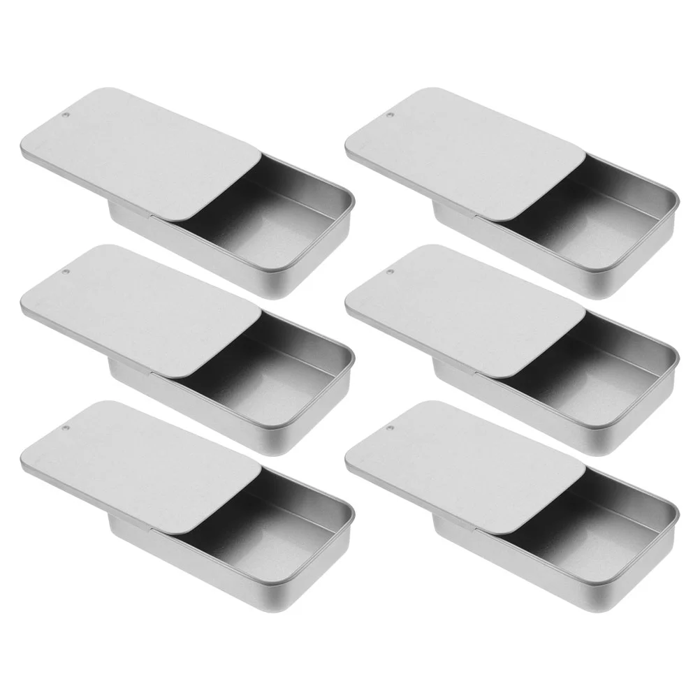 6 Pcs Metal Box Small Item Sliding Tin Mini Lip Balm Slide Top Tinplate Containers Tins with Lids