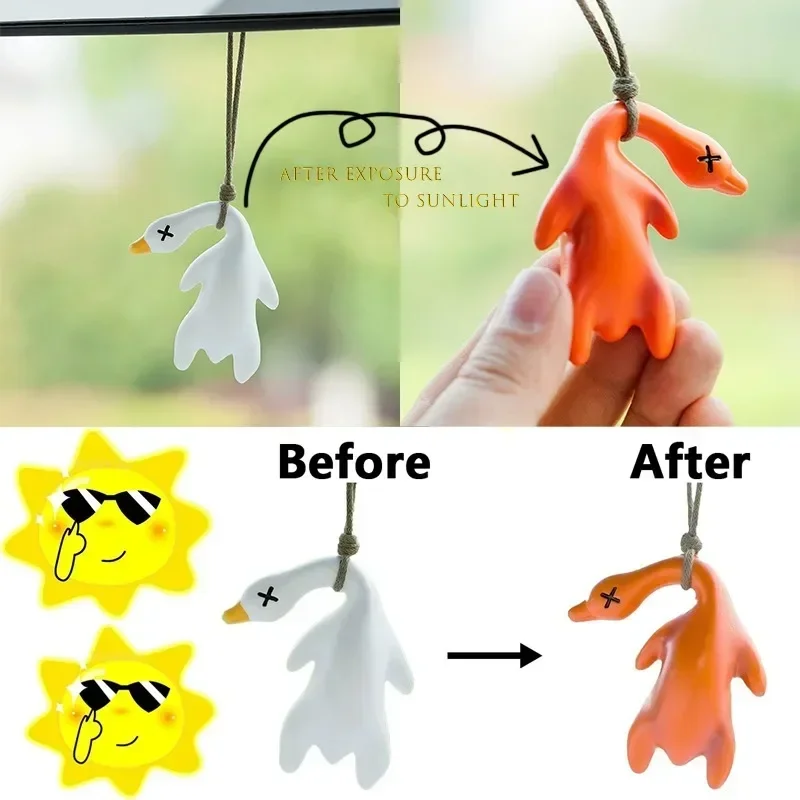 1/2PC Color Changing Roast Duck Car Pendant Color Change Roasted Duck Goose Car Hanging Keychain Rearview Mirror Decoration