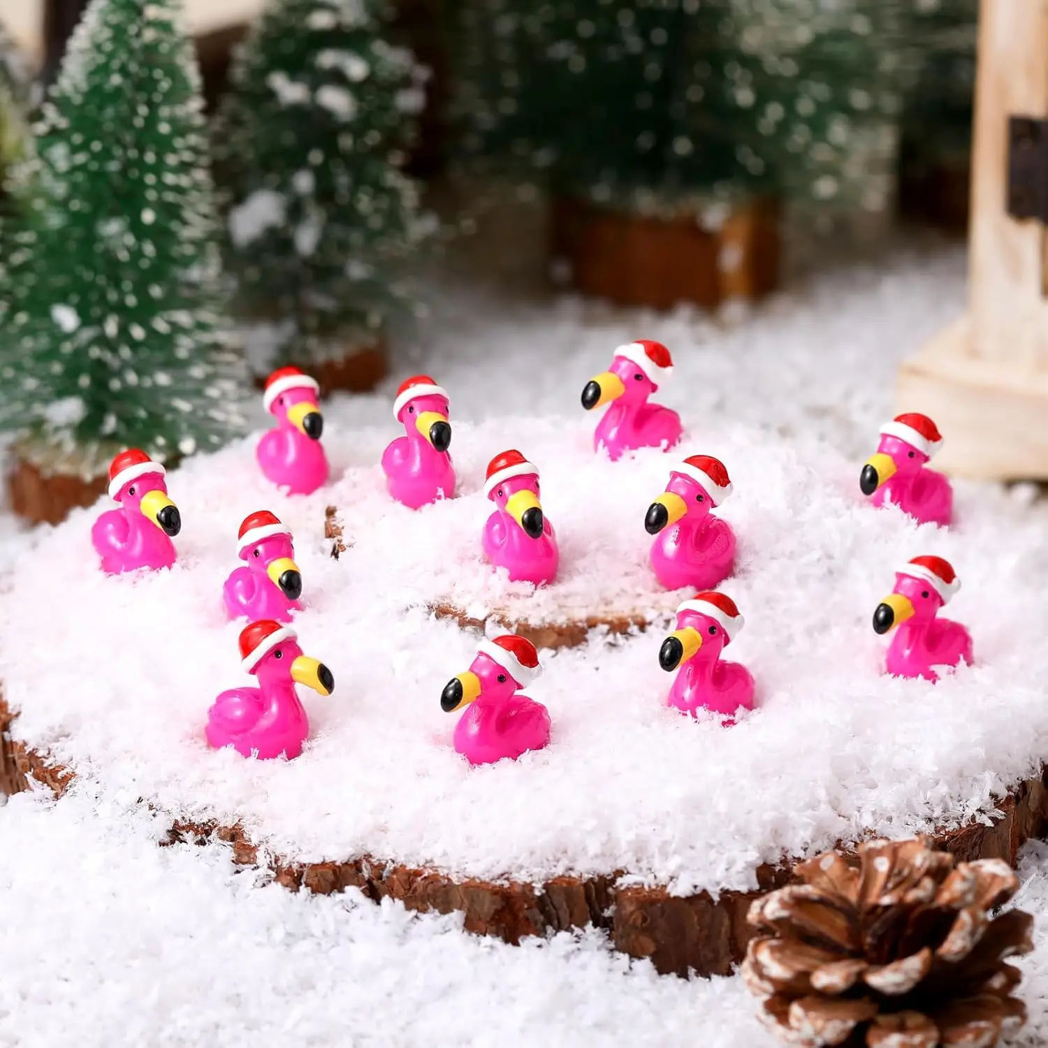 10/20PCS Hot Pink Flamingo Figurine with Santa Hat For DIY Fairy Garden Xmas Goodie Bag Fillers Party Favors Gift