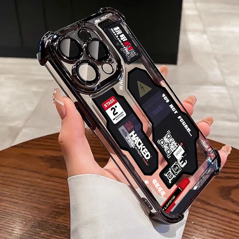 Mecha-Style الكتابة على الجدران مطلي وسادة هوائية جراب هاتف آيفون 11 12 13 14 15 16 17 برو ماكس زائد 17 غطاء سيليكون واضح الهواء