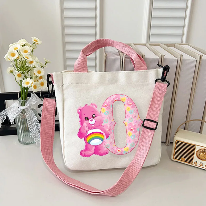 

Care Bears Shoulder Bag Cartoon Anime 26 Letter Pattern Canvas Bags Kawaii Large Capacity Crossbody Bag Daily Commuting Handbag