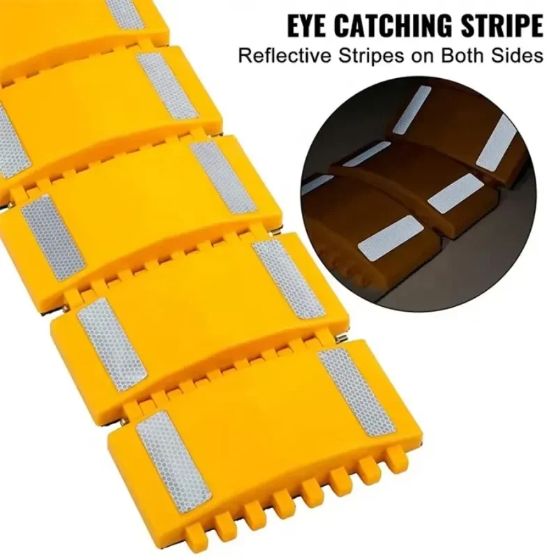 Temporary folding of flexible and easy-to-move plastic speed bumps reduces vehicle speed