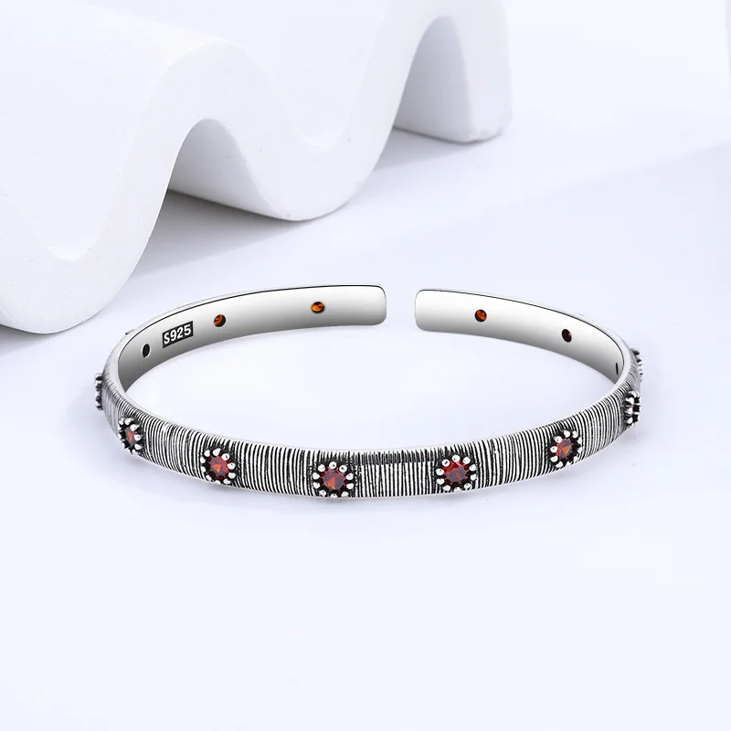 925 Sterling Silver Bracelets for Women Men String Accessories Trend Vintage Red Stone Pendant Party Jewelry Gift