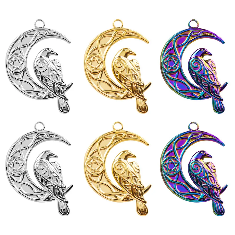 7pcs/Lot Cure Animals And Birds Pendant Fashion Moon Gold Plated 2024 No Fading Pendants Stainless Steel Making Jewelry Finding