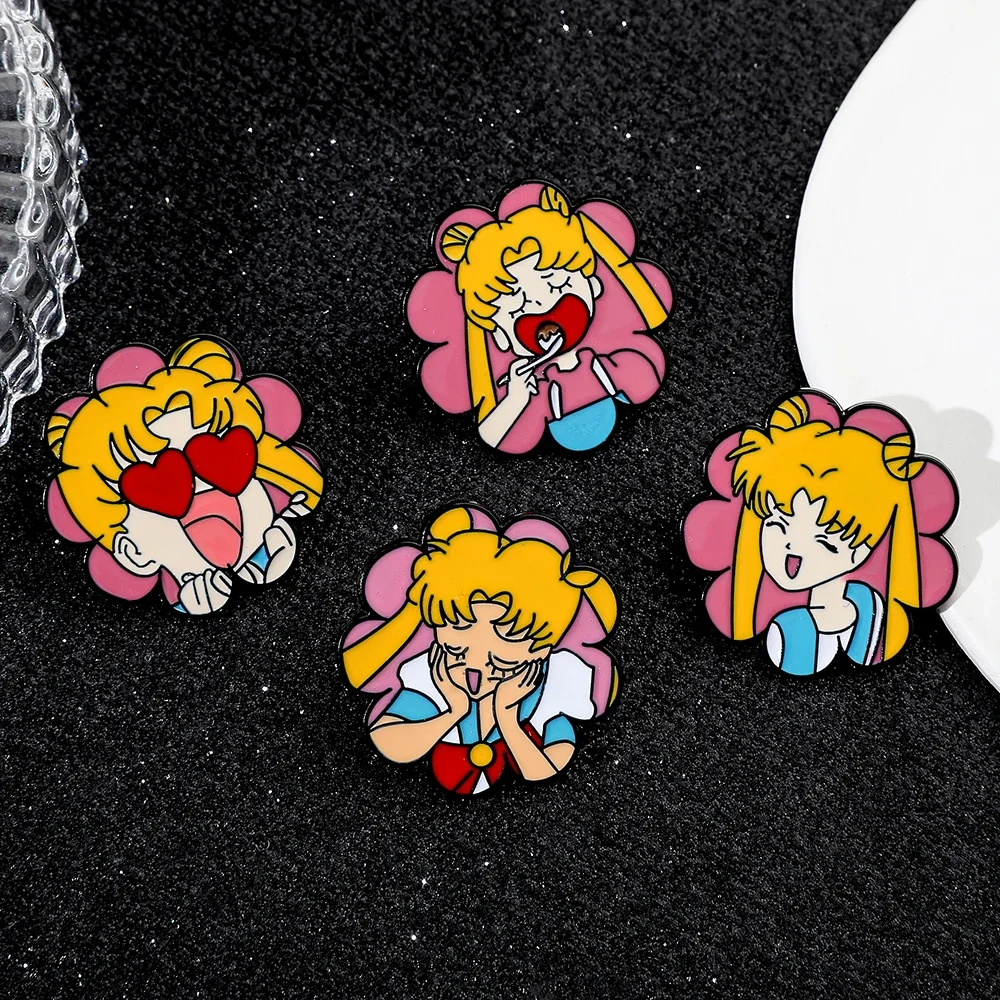 4 Pcs Classic Anime Brooch Cute Sailor Moon Enamel Pin Metal Badge Jewelry Clothing Backpack Accessories A Gift for Friends view 6