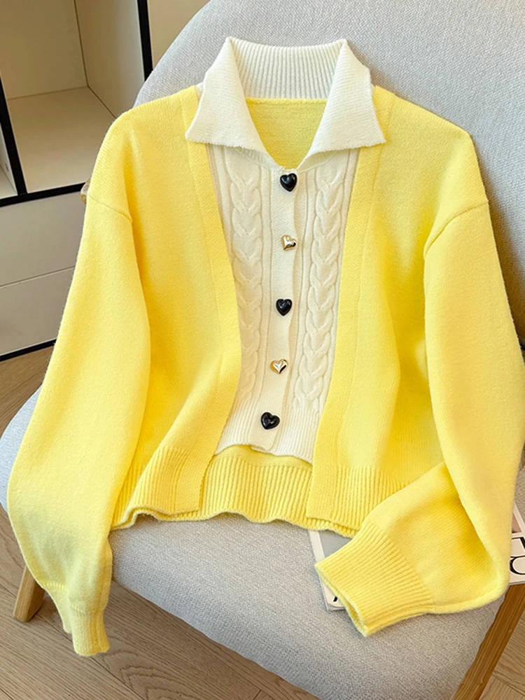 새로운 가을 긴팔 패션 여성 가디건 스웨터 니트 코트 턴다운 칼라 싱글 브레스티드 한국 캐주얼 여성 상의