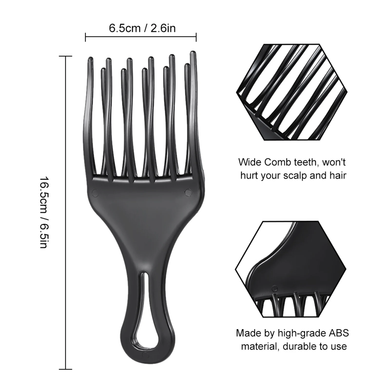 Hair Comb Insert Afro Hair Pick Comb Hair Fork Comb Plastic High & Low Gear Comb Hairdressing Styling Tool Black