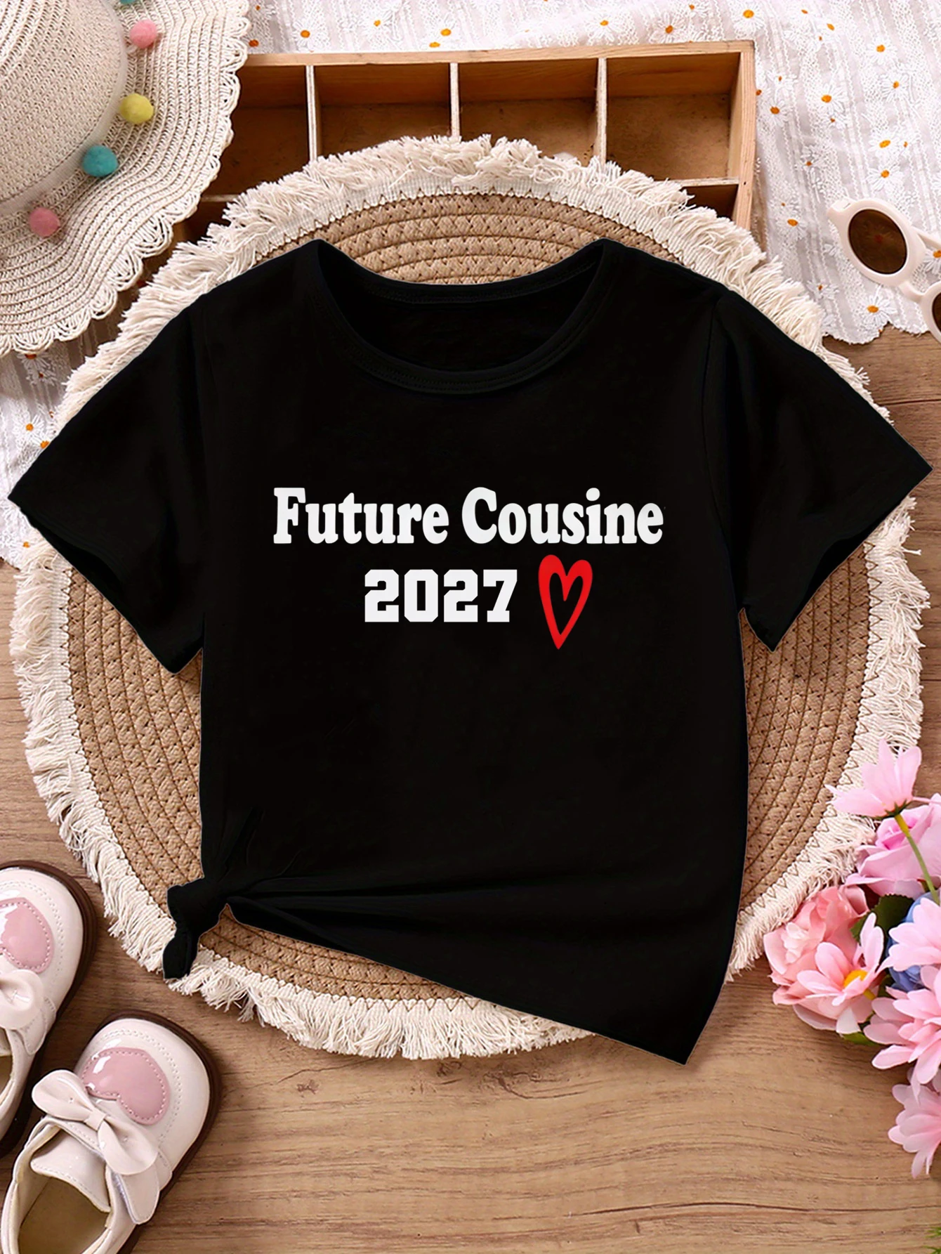 Future Cousin 2027 Heart Printed T Shirt Girls/Boys Funny Kids Clothes Pregnancy Announcement T-Shirt