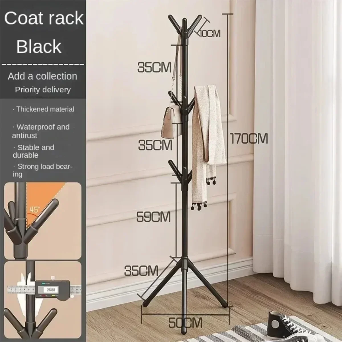 Vertical Bedroom Clothes and Hats Rack - Floor To Floor Coat Hook Tree Branch Shape Holder for Scarf Handbag Storage image 6