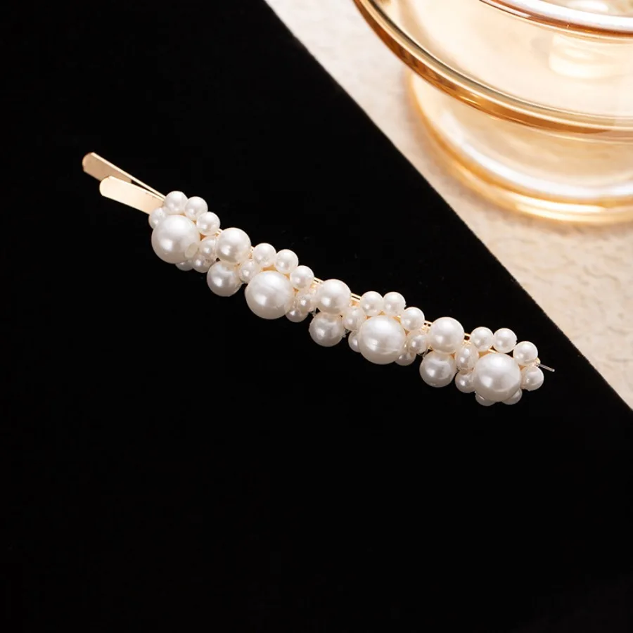 Internet celebrity pearl flower hairpin high-end Korean handmade bangs, word clip, girl side clip, hairpin hair jewelry - Detail 1