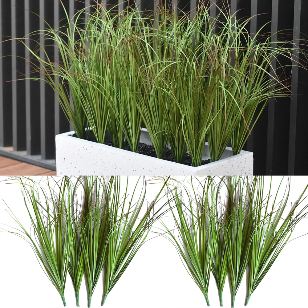 Yannew 10pcs Artificial Shrubs Wheat Grass Onion Grass Greenery UV Resistant Outdoor Plants for Home Outside Indoor Decoration