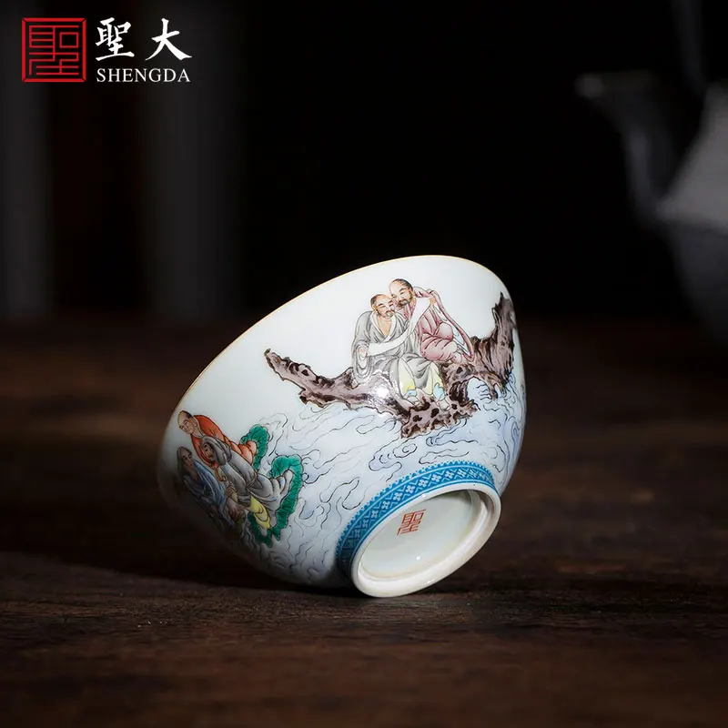 

|ceramic kungfu sample tea cup pastel fairy Buddha figure from continent cup manual of jingdezhen tea service master