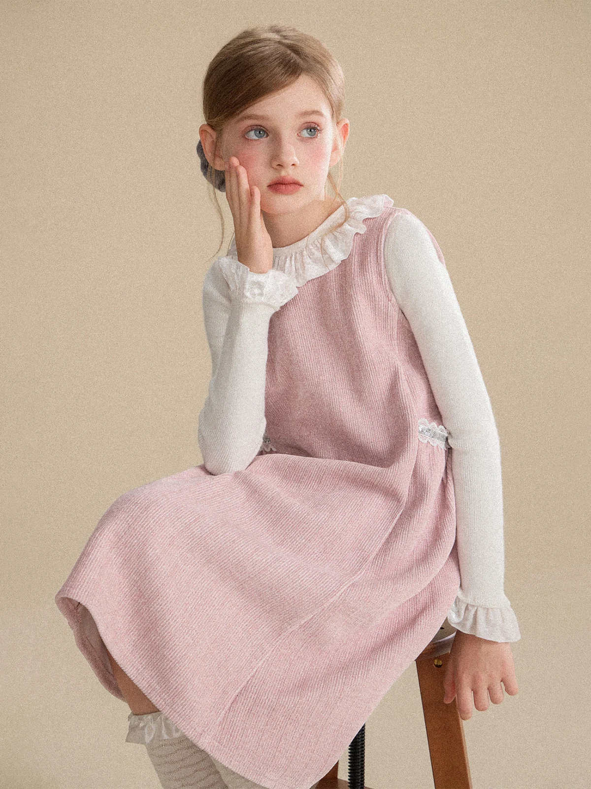 Girls French Style Dress – Shiny Chenille Sleeveless Pinafore for Fall, Elegant Party Gown for Toddler Kids