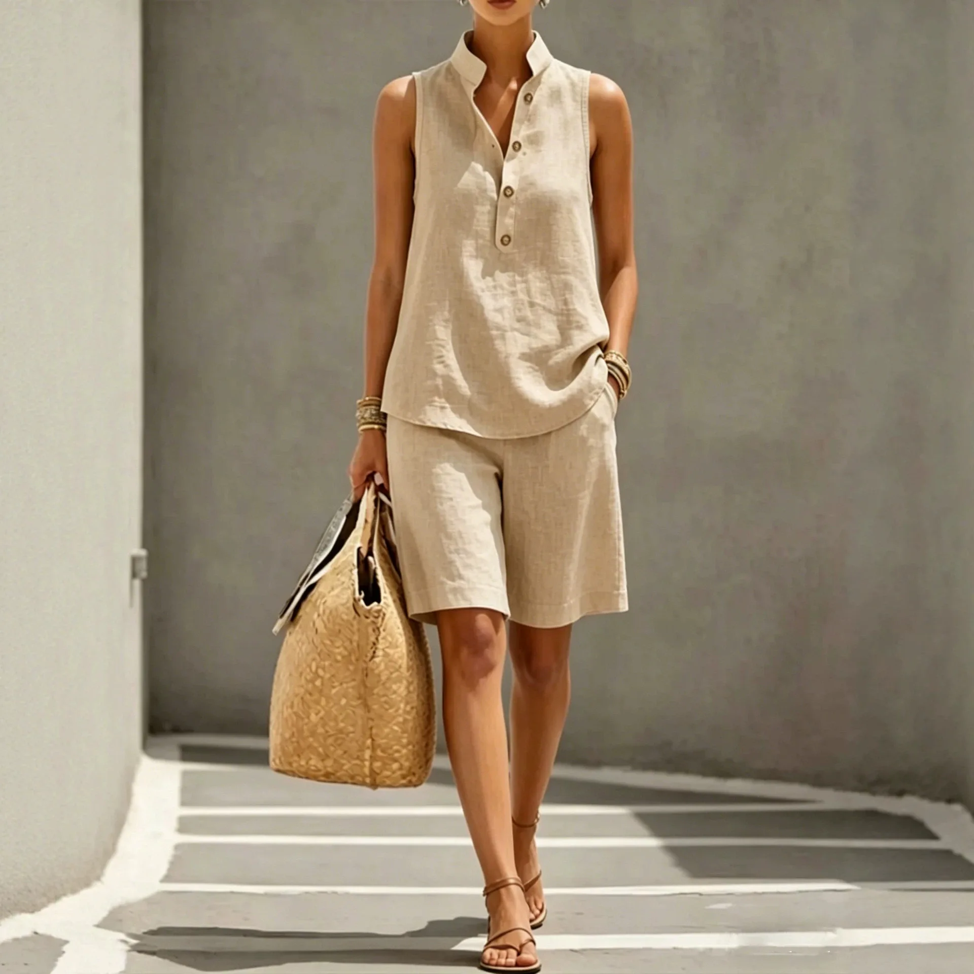 

2026 New Summer Women Shorts Set Solid Color Casual Loose Daily Versatile Simple Commuter Button Fashion Comfortable Shorts Set