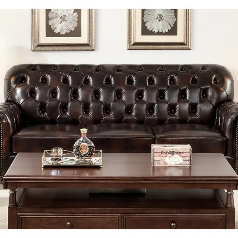 American Country Pull-up Leather Office Negotiation Area Hotel Villa Area Model Room American Sofa