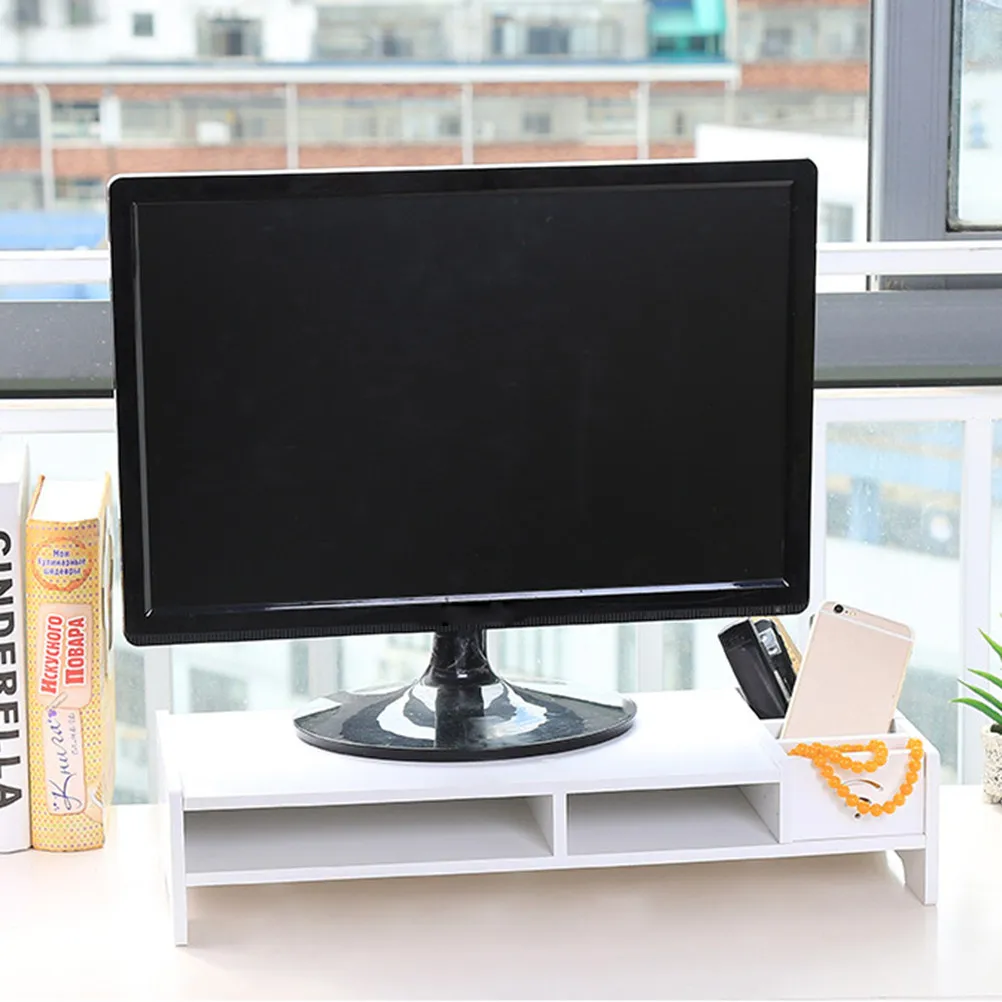 Monitor Increased Shelf 48Cm White Desktop Box Organizer Office Desk Storage Rack Wire Box Monitor Rack Mini Shelf for Home