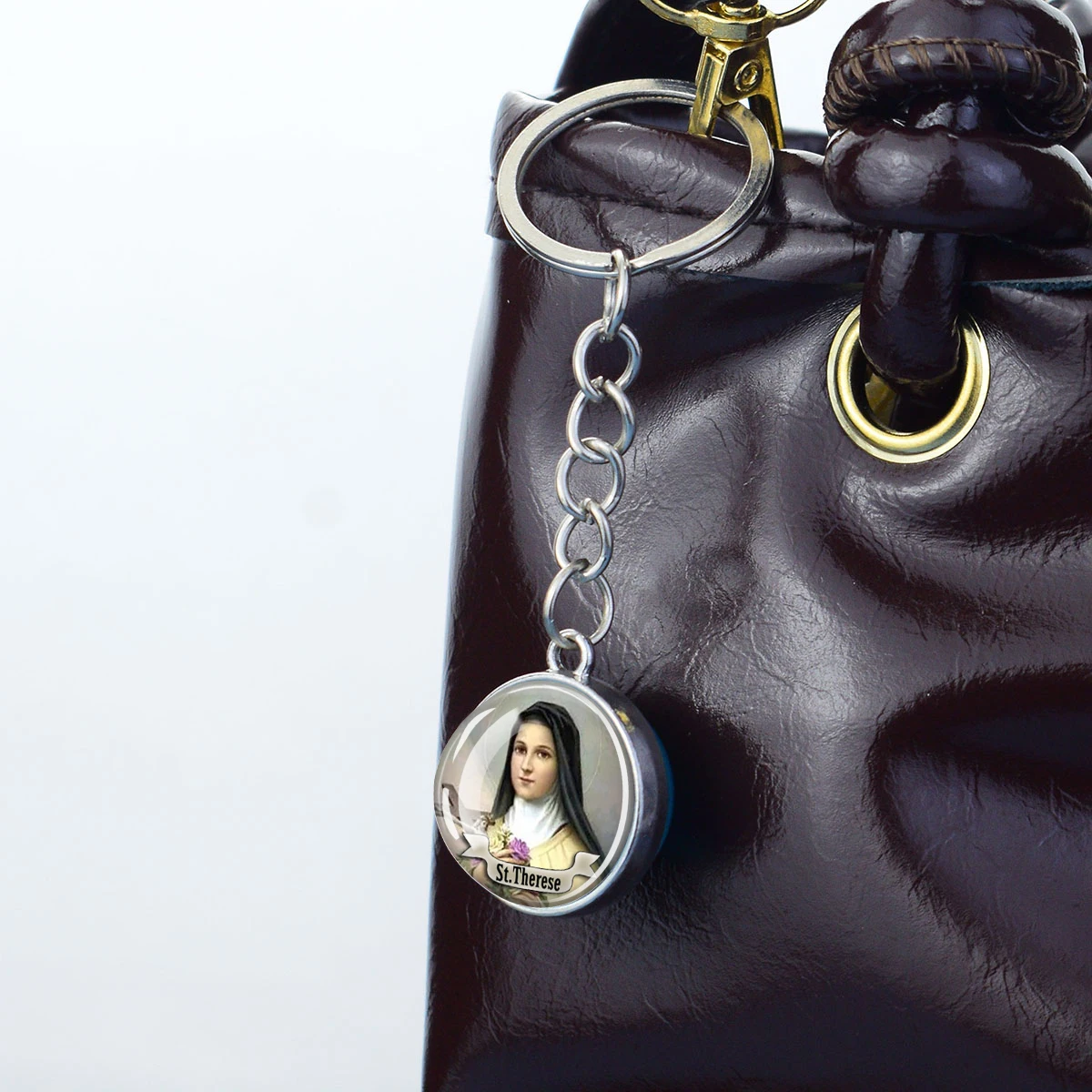 12 Guardian God Patterns Keychain with Double-sided Glass Ball Inlaid Pendant Church souvenirs Gifts