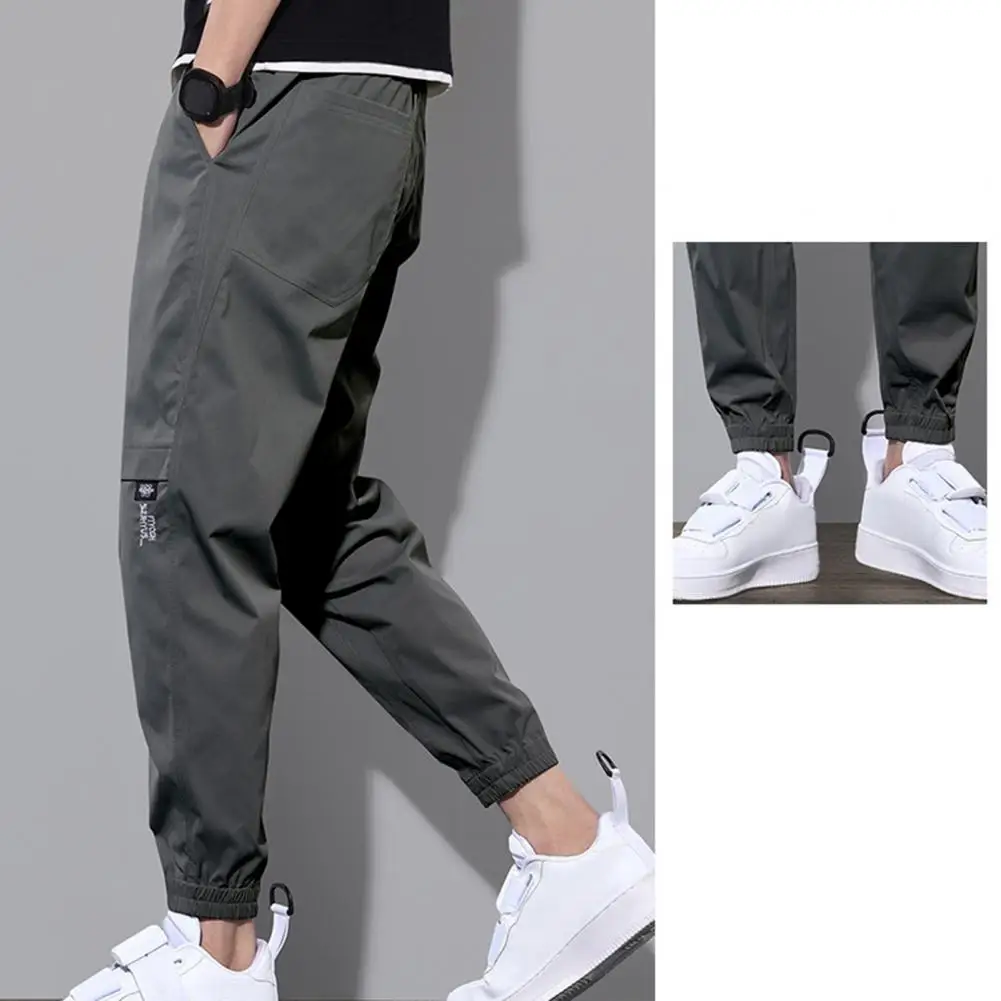 Harem Trousers Men's Multi-pocket Cargo Pants with Drawstring Waist Ankle-banded Design for Gym Outdoor Activities Daily Wear