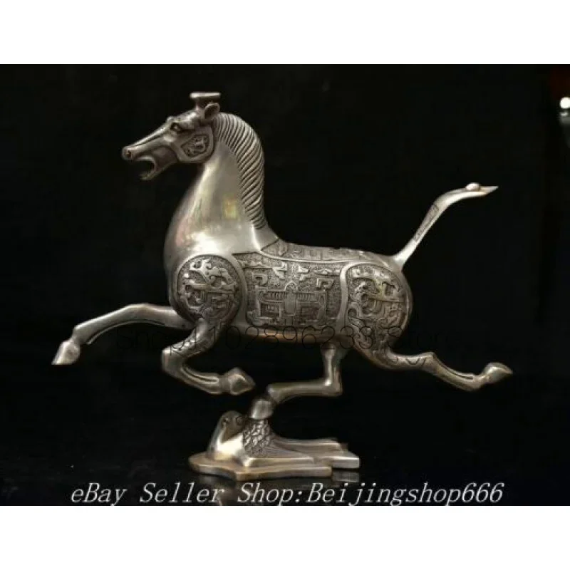 

10.8" Old Chinese Copper Silver Fengshui Horse Tread Fly Swallow Statue