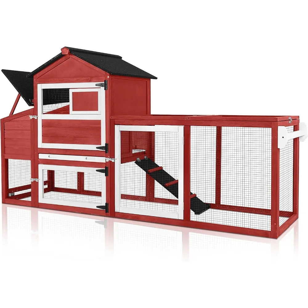 Mobile Chicken Coop with Wheels for 4-6 Chickens, Large Outdoor Hen House with Run, Weatherproof Asphalt Roof, Sectionable Nesti