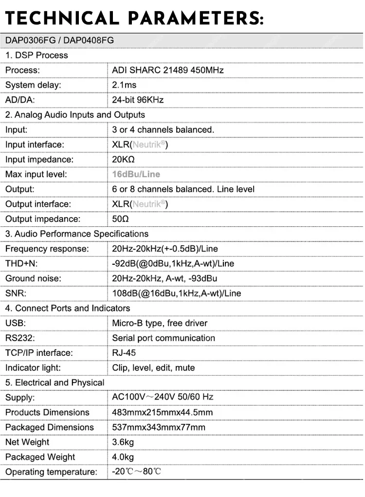 Paulkitson PX48 Digitaler Audio-Prozessor Driver Rack 4-Eingänge 8-Ausgänge 96K DSP FIR Lautsprechermanagementsystem für Live-Bühnenevents – Detail 20