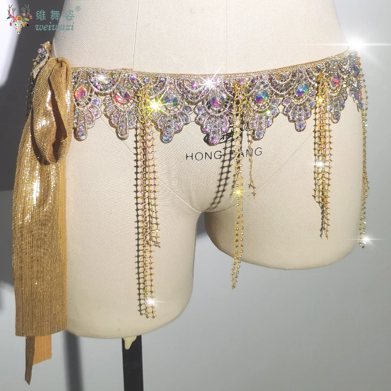

Belly Dance Performance Belts Women's Customized Handmade High End Luxury Hot Diamond Tassel Oriental Dance Competition Belt
