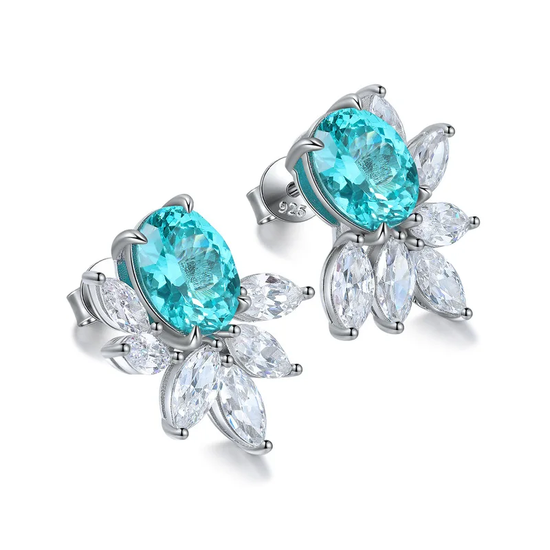 Blue Color Fish Design Earring Lab Grown Paraiba 7*9MM Oval Cut Silver Earring Fashion Jewelry For Women Daily Life