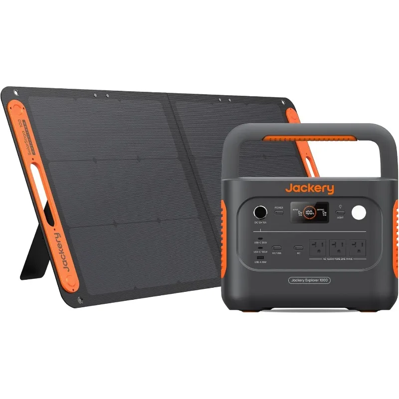 Gerador solar Jackery 1000 v2 com painel solar de 100 W, bateria LiFePO4 de estação de energia portátil de 1070 Wh, saída USB-C de 1500 W CA/100 W, 1