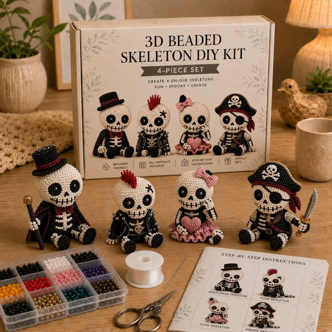 3D Beaded Skeleton DIY Craft Kit Gothic Bride Groom Mini Skeleton Figurine Handmade Bead Making Set Halloween Home Decor Gift
