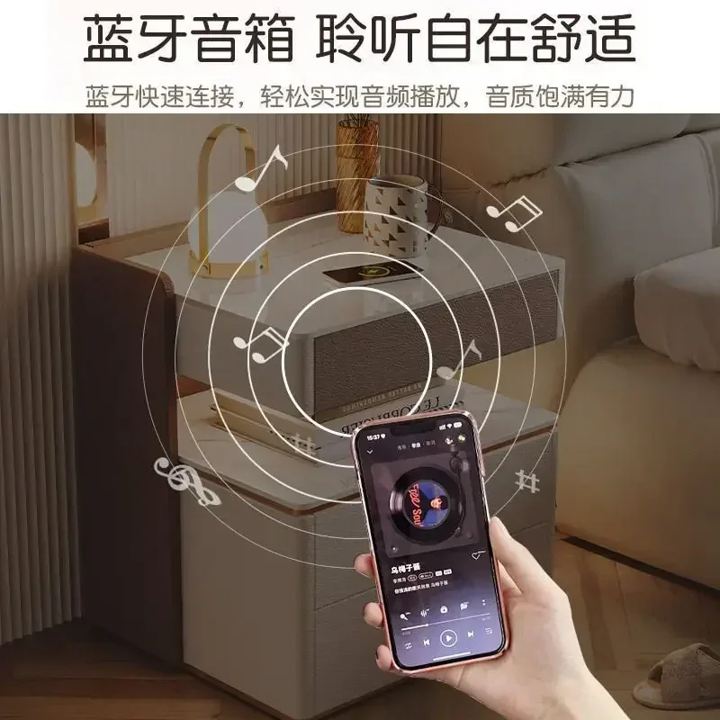 Advanced  Nightstands Wireless Cabinet Combination Charging Smart Night Table Multi-Functional Storage With Bedside Lock Stands