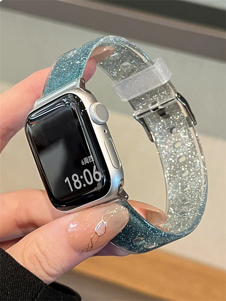 Glitter Clear Sports Soft Silicone Strap For Apple Watch Band Ultra2 49 41 45 40 44mm 42 For iwatch Series 8 7 SE 6 Correa Band