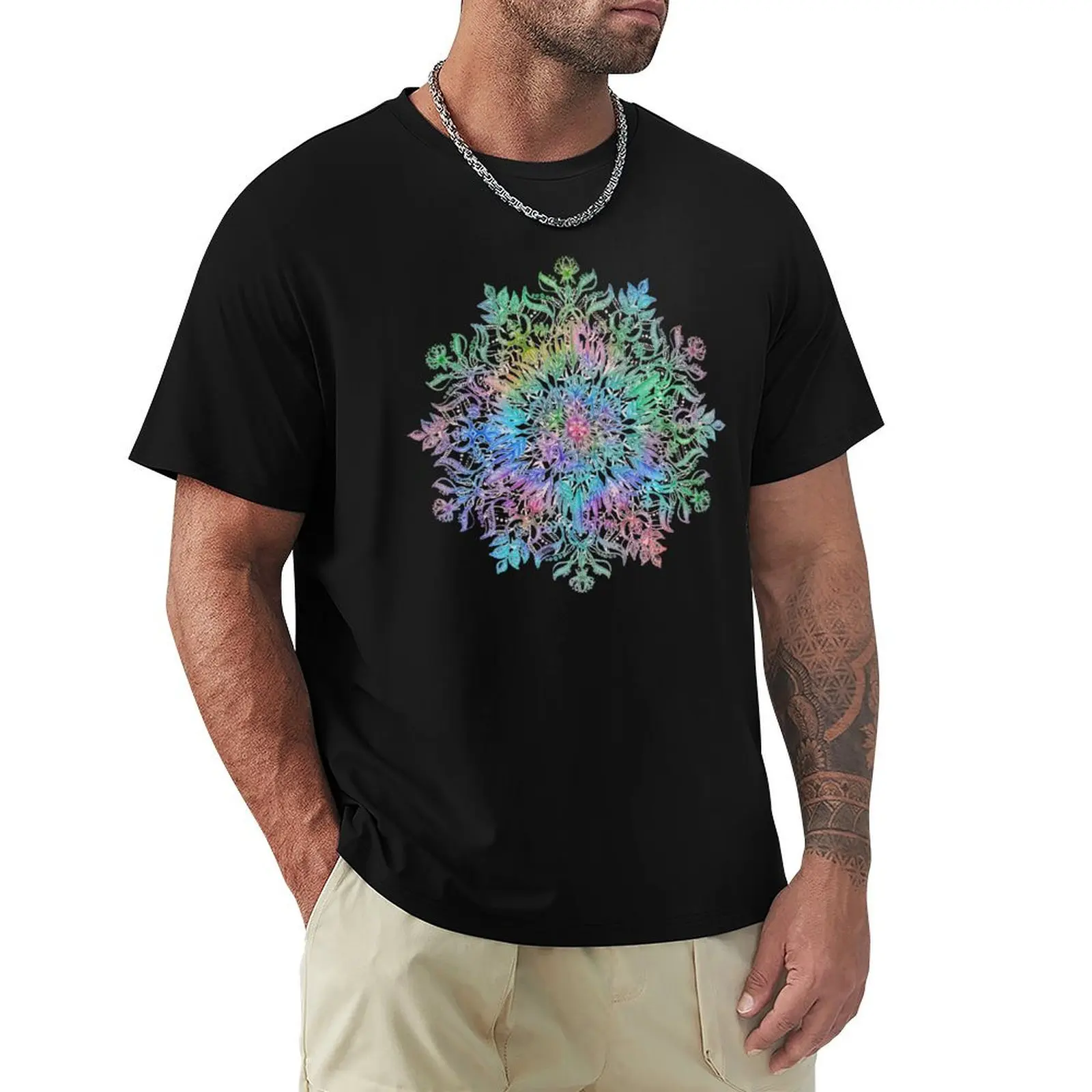 

Nature Mandala in Rainbow Hues T-Shirt Festival Casual Short Sleeve