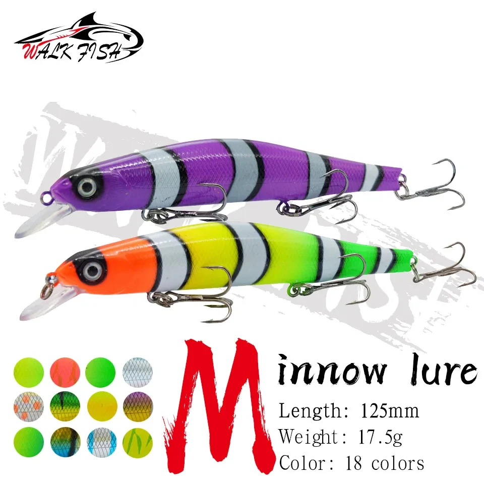 WALK FISH Fishing Lures Jerkbaits Minnow 125mm 17.5g Artificial Bait Good Action Wobblers Hard Lure Pesca Diving Depth 0.5-1.5m