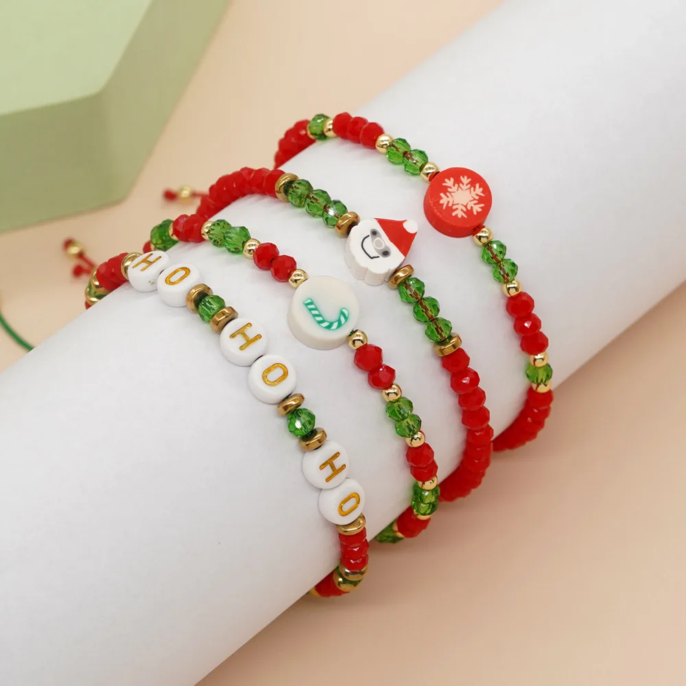 

Merry Christmas Crystal Beads Friendship Women's Bracelet Christmas Elements Alphabet Lucky Gift Set