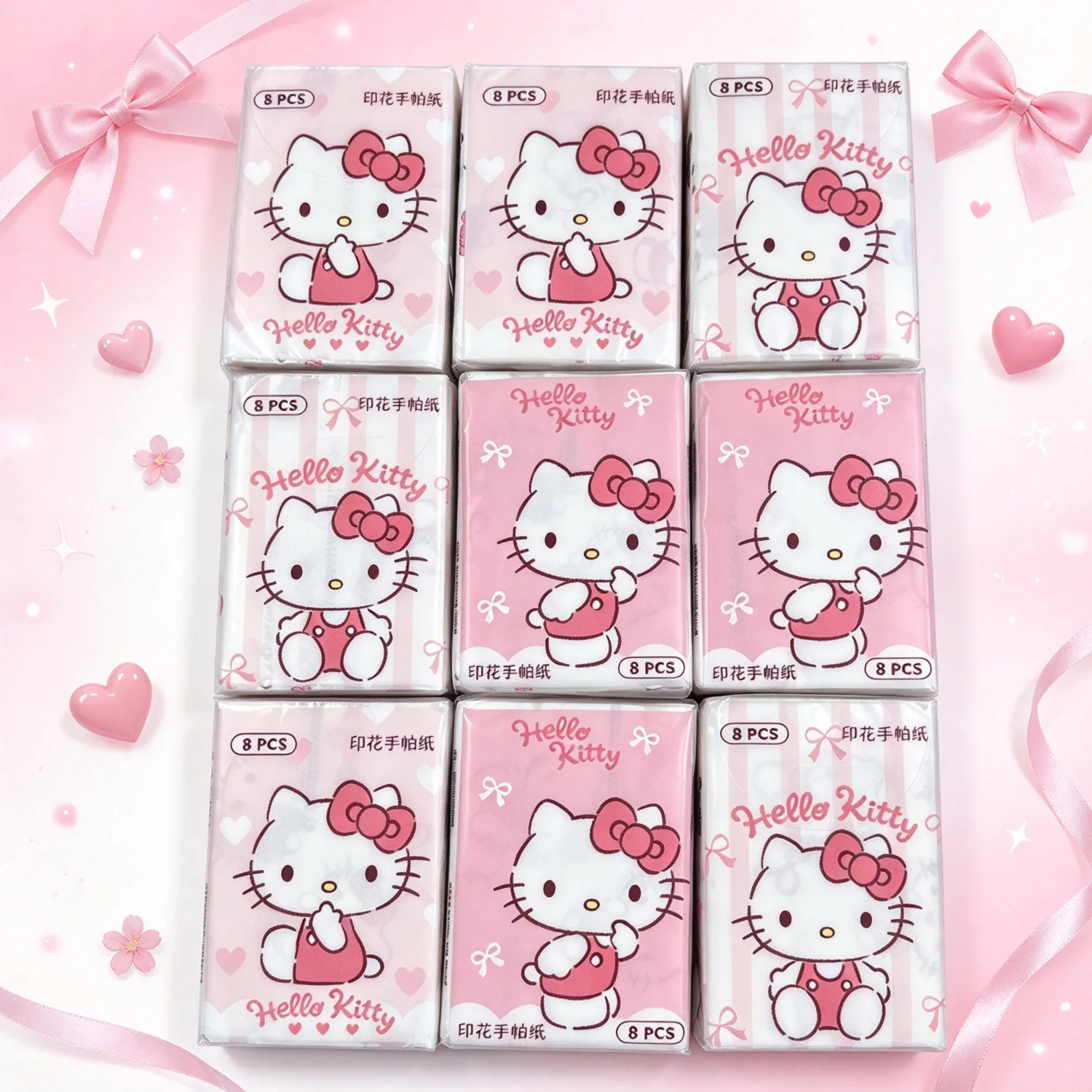 Hello-Kitty-Servietten mit Aufdruck, niedliches Charaktermuster, einzeln verpackt, Papiertücher für unterwegs, zum Essen, für den täglichen Gebrauch, als Geschenk. – Detail 12