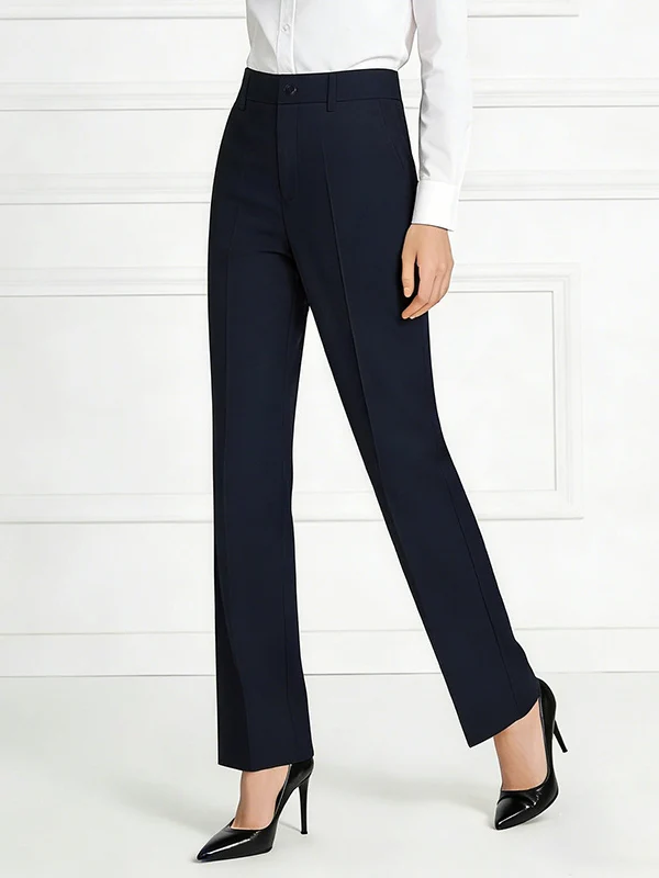 

Business Casual Women's Straight Leg Pants High Waist Polyester Fabric Commute Suitable Professional Office Work Trousers