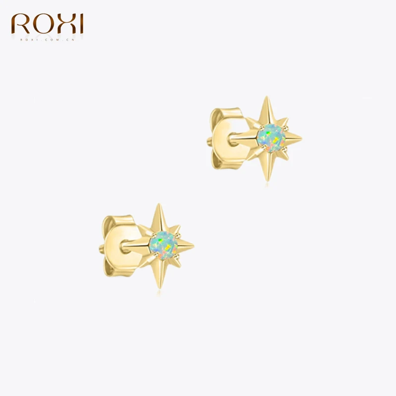 ROXI Small Star Colorful Opal Stud Earrings for Women pendientes plata 925 Silver Korean Earrings Wedding Party Fine Jewelry