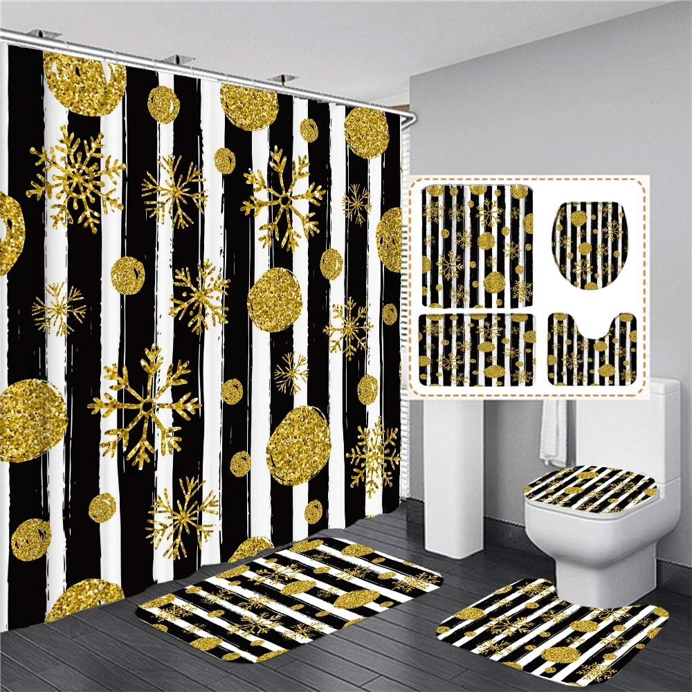 

Веселая Рождественская занавеска для ванной комнаты, снежинка, лось, Санта-Клаус, водонепроницаемая занавеска для душа, коврик для унитаза, нескользящий ковер, домашний декор