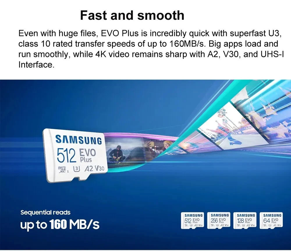 SAMSUNG EVO PLUS Micro SD 64GB Speicherkarte C10 TF MicroSD-Karten SDXC 128GB 256GB 512GB 1TB U3 V30 4K für Handy, Drohne, Kamera – Detail 5