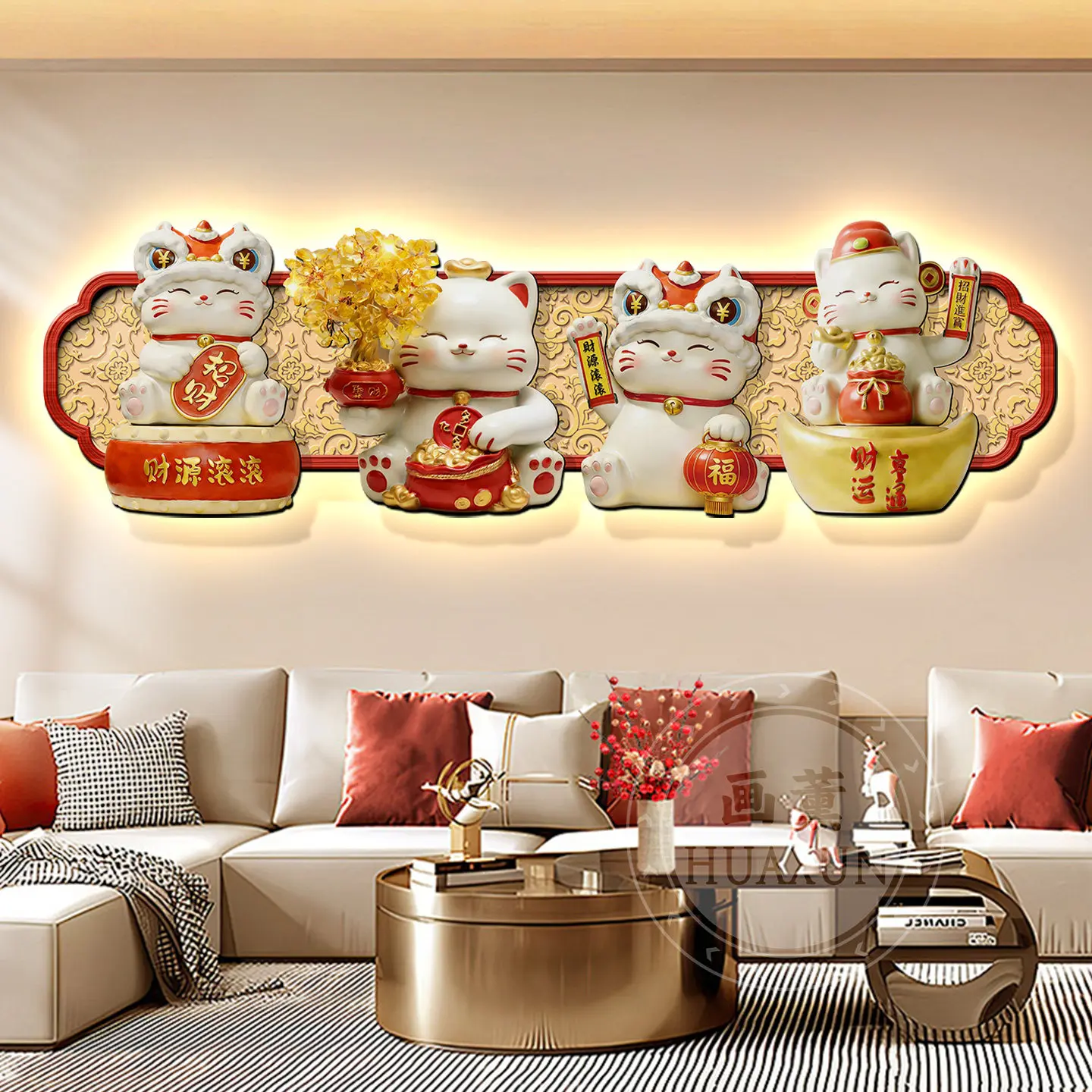 Modern Symbolism Good Fortune Cat Led Decorative Painting Home Decoration Staircase Turning Living Room Sofa Bedroom Mural Light